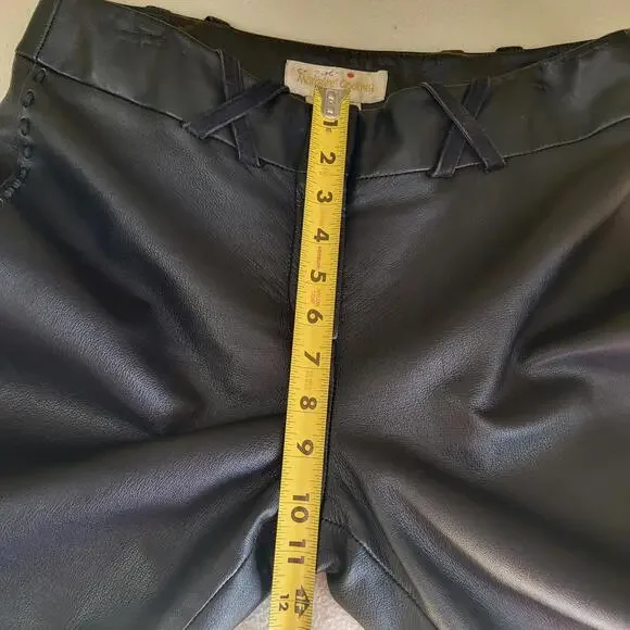 Margaret Godfrey women's black leather pants sz8 W16.5 zipper 2 hook closure - Picture 11 of 12